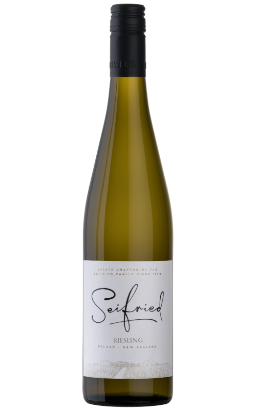 Bottle of Seifried Riesling wine on a transparent background