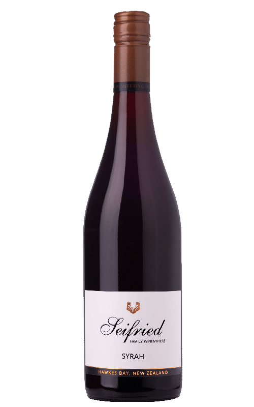 Bottle of Seifried Hawkes Bay Syrah red wine on a transparent background