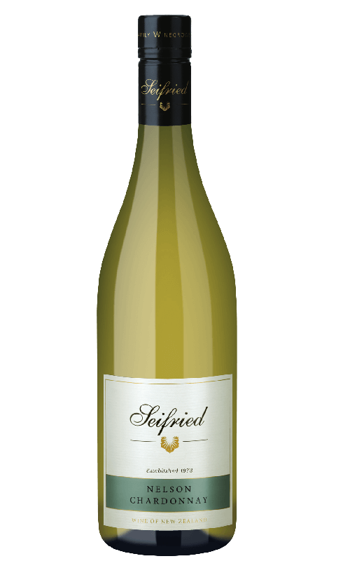 Bottle of Seifried Nelson Chardonnay Cellar Release white wine on a transparent background