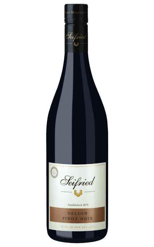 Bottle of Seifried Nelson Pinot Noir Cellar Release red wine on a transparent background