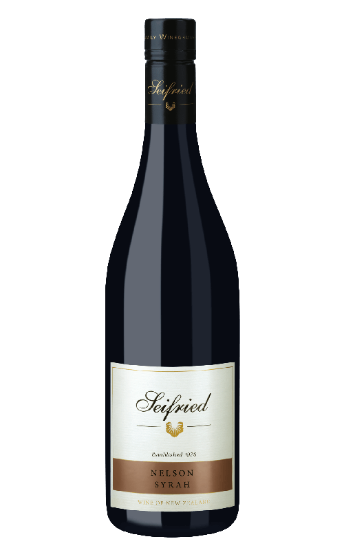 Bottle of Seifried Nelson Syrah Cellar Release red wine on a transparent background