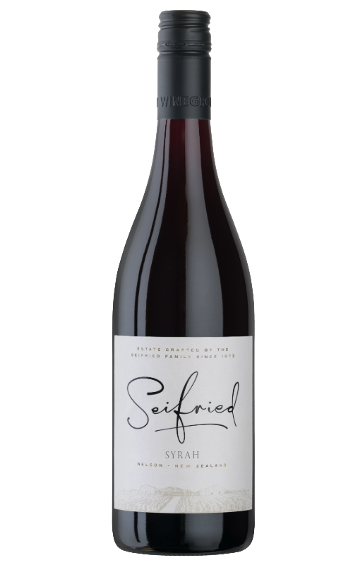 Bottle of Seifried Syrah wine on a transparent background